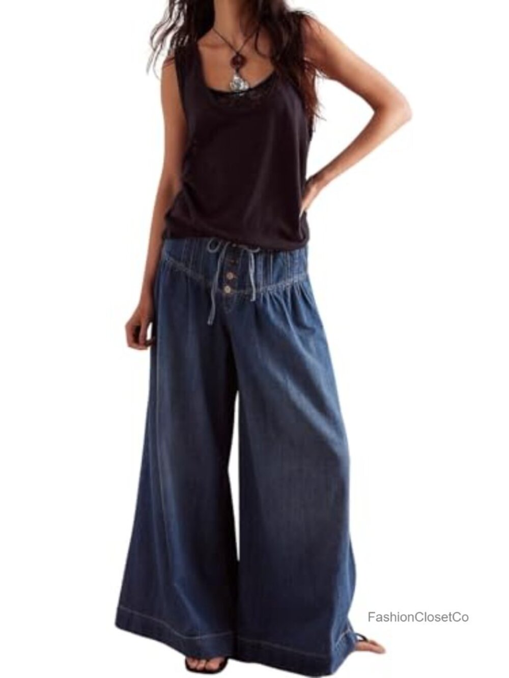 Women Y2K Pleated Baggy Jeans Elastic Waist Wide Leg Palazzo Barrel Den